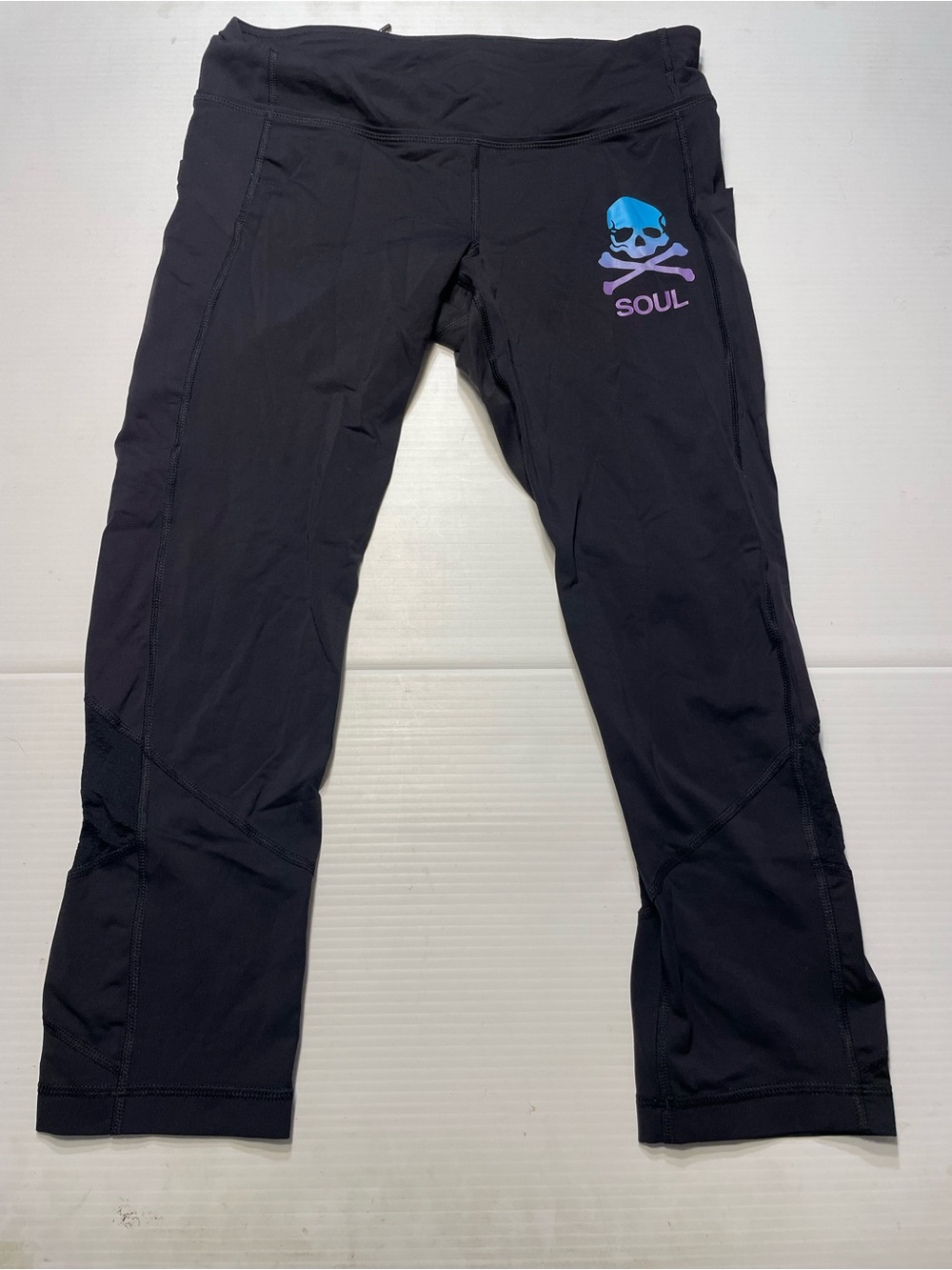 Soul Cycle x Lululemon Rival Skull Pace Cropped Black Leggings Women Sz 8